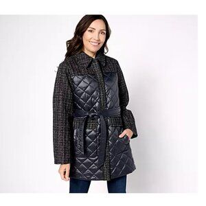 Isaac Mizrahi Live! Women's Jacket ~ Sz 2X Quilted Belted Coat Black A623551